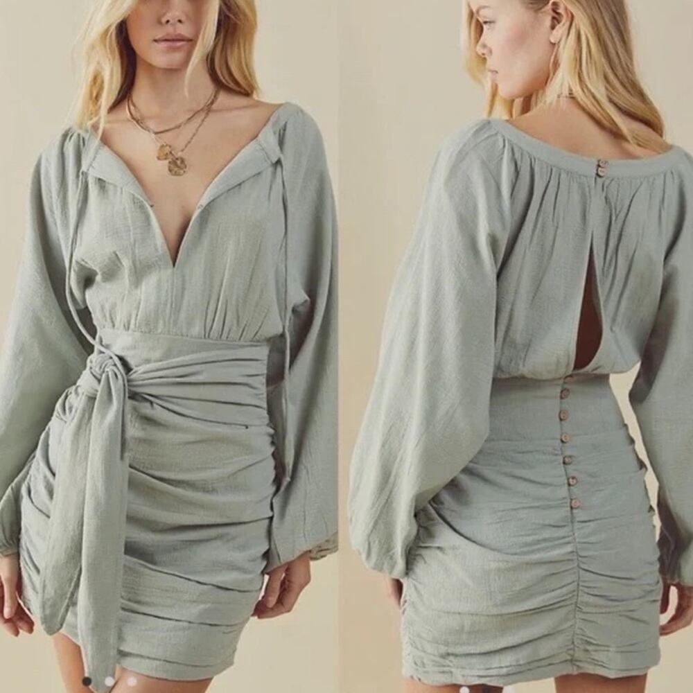 Free People Women’s The Only One Mint Balloon Long Sleeve Mini Dress Size XS